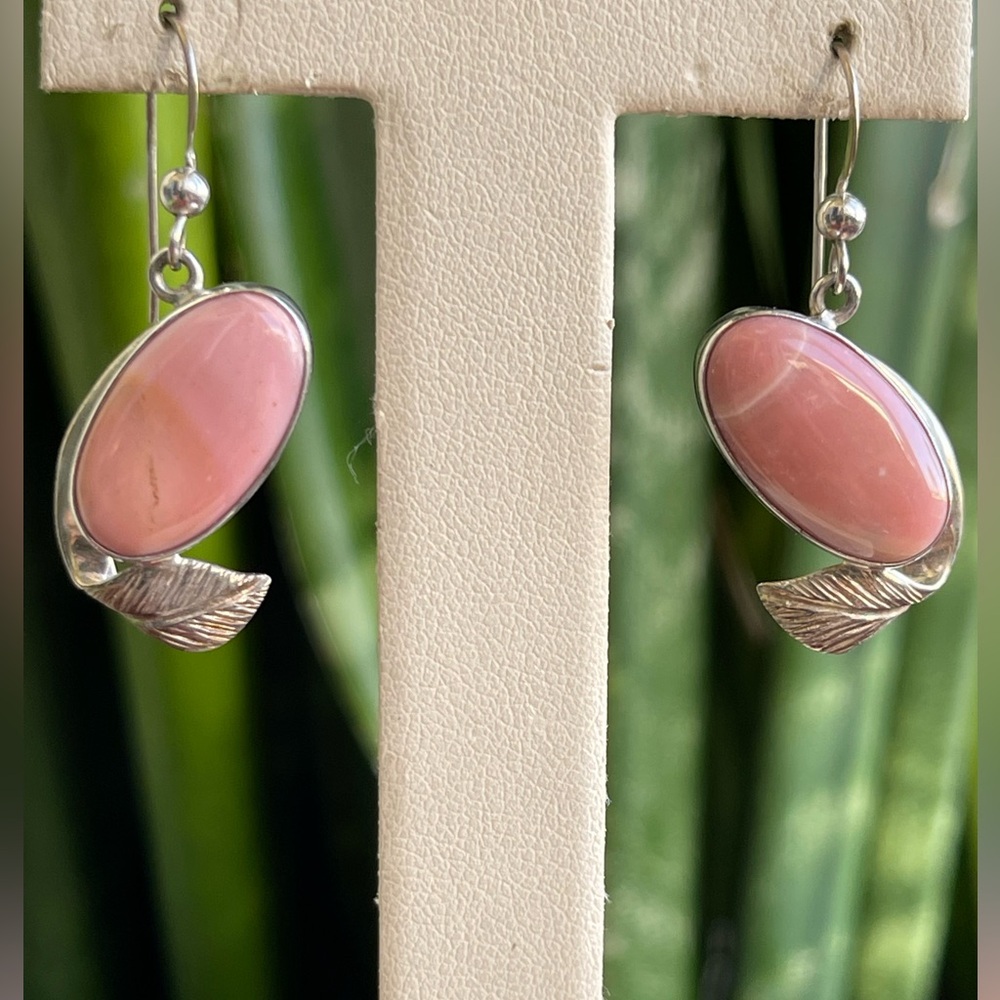 Natural Pink Opal 925 Solid Sterling Silver Dangle Earrings